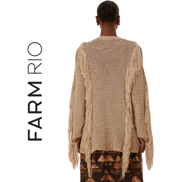 FARM Rio Sand Striped Fringe Knit Cardigan - Picture 5 of 15
